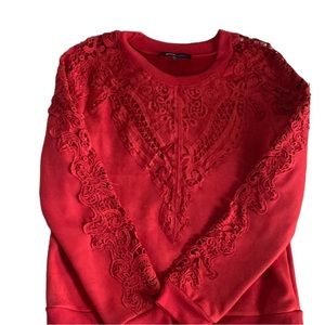 AliceBlue Red Crocheted Detail Top